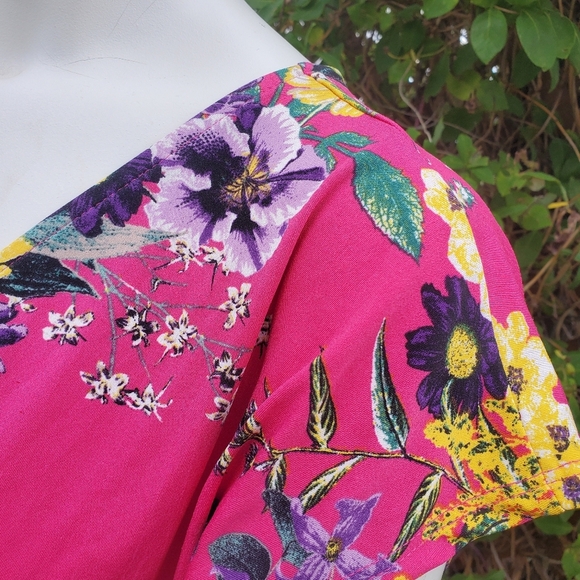 Harlow & Rose Romper Jumpsuit Floral Pink Purple and Yellow Flutter Sleeve NWOT - Picture 16 of 16